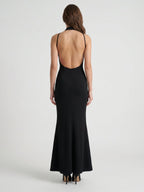 Black Stretch Knit Mermaid Scoop Neck Backless Floor-Length Bridesmaid Dress - Curvevia