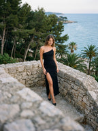Black Stretch Knit Sheath One Shoulder Backless Ankle-Length Formal Dress - Curvevia