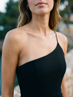 Black Stretch Knit Sheath One Shoulder Backless Ankle-Length Formal Dress - Curvevia
