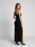 Black Stretch Knit Sheath One Shoulder Backless Ankle-Length Formal Dress - Curvevia