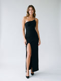 Black Stretch Knit Sheath One Shoulder Backless Ankle-Length Formal Dress - Curvevia