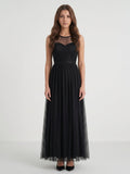 Black Tulle A-Line Halter Keyhole Back Floor-Length Pleated Bridesmaid Dress - Curvevia