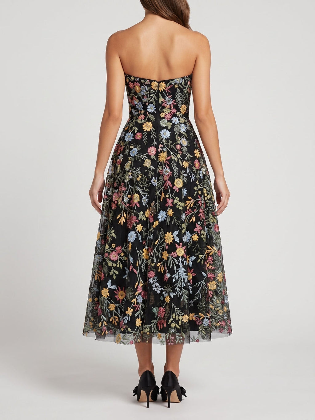 Mauve Floral Tulle A-Line Sweetheart Zipper Back Midi Dress - Curvevia