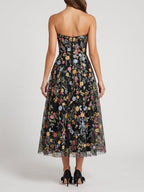 Mauve Floral Tulle A-Line Sweetheart Zipper Back Midi Dress - Curvevia