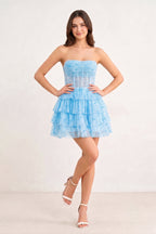 A-Line Strapless Scoop Tiered Sleeveless Short Homecoming Dress - Curvevia