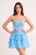 A-Line Strapless Scoop Tiered Sleeveless Short Homecoming Dress - Curvevia