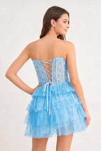 A-Line Strapless Scoop Tiered Sleeveless Short Homecoming Dress - Curvevia
