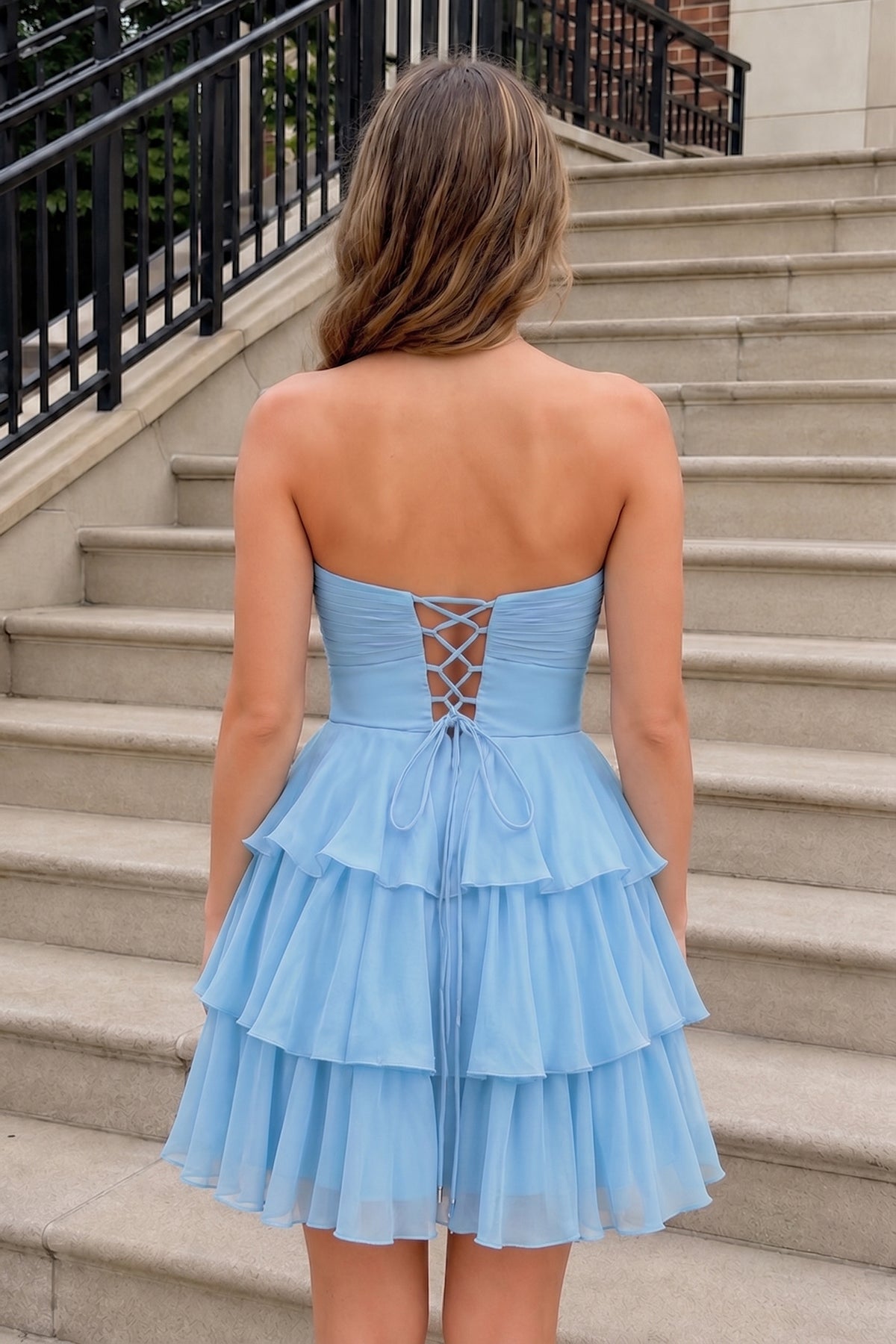 Fuchsia Strapless A Line Chiffon Ruffles Wedding Guest Dress With Flower - Curvevia