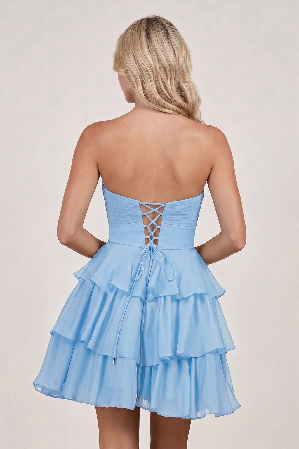 Fuchsia Strapless A Line Chiffon Ruffles Wedding Guest Dress With Flower - Curvevia