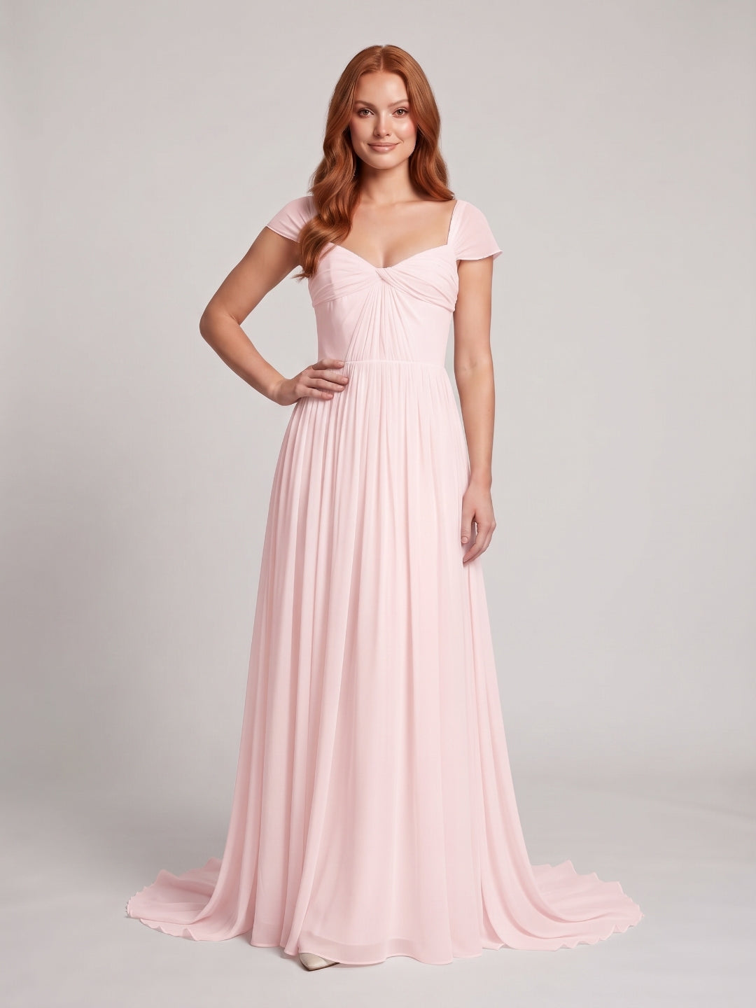 Blushing Pink Chiffon A-Line Square Neck Backless Floor-Length Prom Dress - Curvevia