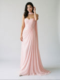 Blushing Pink Chiffon A-Line Sweetheart Floor-Length Dress with Pleating - Curvevia