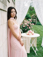 Blushing Pink Chiffon A-Line Sweetheart Floor-Length Dress with Pleating - Curvevia