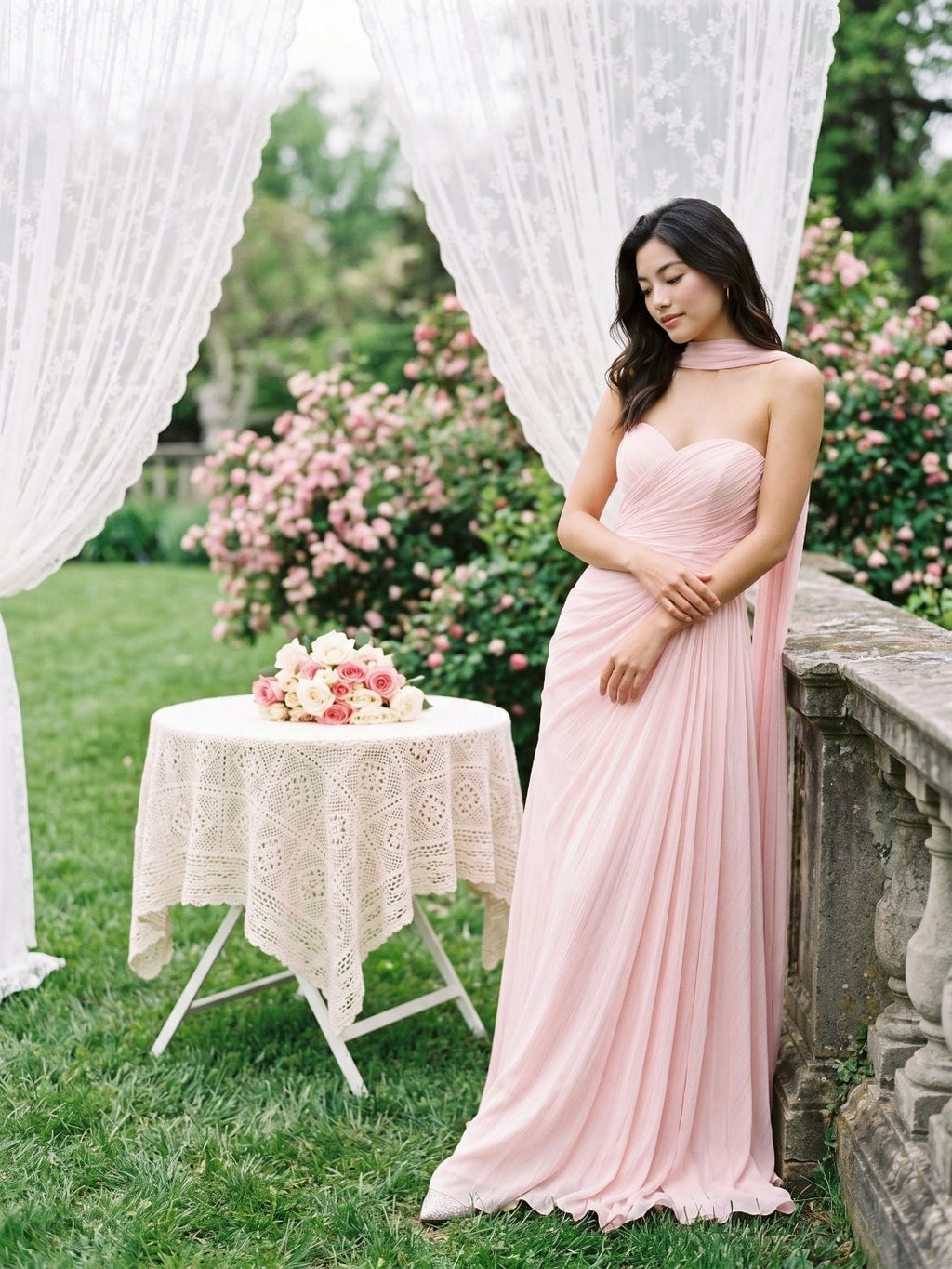 Blushing Pink Chiffon A-Line Sweetheart Floor-Length Dress with Pleating - Curvevia