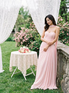 Blushing Pink Chiffon A-Line Sweetheart Floor-Length Dress with Pleating - Curvevia