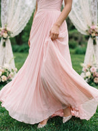Blushing Pink Chiffon A-Line Sweetheart Floor-Length Dress with Pleating - Curvevia