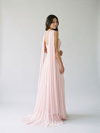 Blushing Pink Chiffon A-Line Sweetheart Floor-Length Dress with Pleating - Curvevia