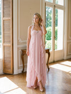 Blushing Pink Chiffon Column Halter Backless Asymmetrical Birthday Dress with Ruffles - Curvevia