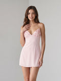 Blushing Pink Chiffon Sheath V-Neck Backless Short Dress - Curvevia