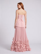 Blushing Pink Crepe A-Line Straight Neck Lace-up Floor-Length Dress - Curvevia