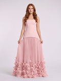 Blushing Pink Crepe A-Line Straight Neck Lace-up Floor-Length Dress - Curvevia