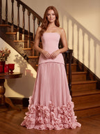 Crepe A-Line Straight Neck Lace-up Floor-Length Dress - Curvevia