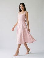 Blushing Pink Jacquard A-Line Bow Back Tea-Length Dress with Bow - Curvevia