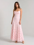 Blushing Pink Jacquard A-Line Criss-Cross Straps Floor-Length Formal Dress with Pleating - Curvevia