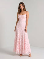Blushing Pink Jacquard A-Line Criss-Cross Straps Floor-Length Formal Dress with Pleating - Curvevia