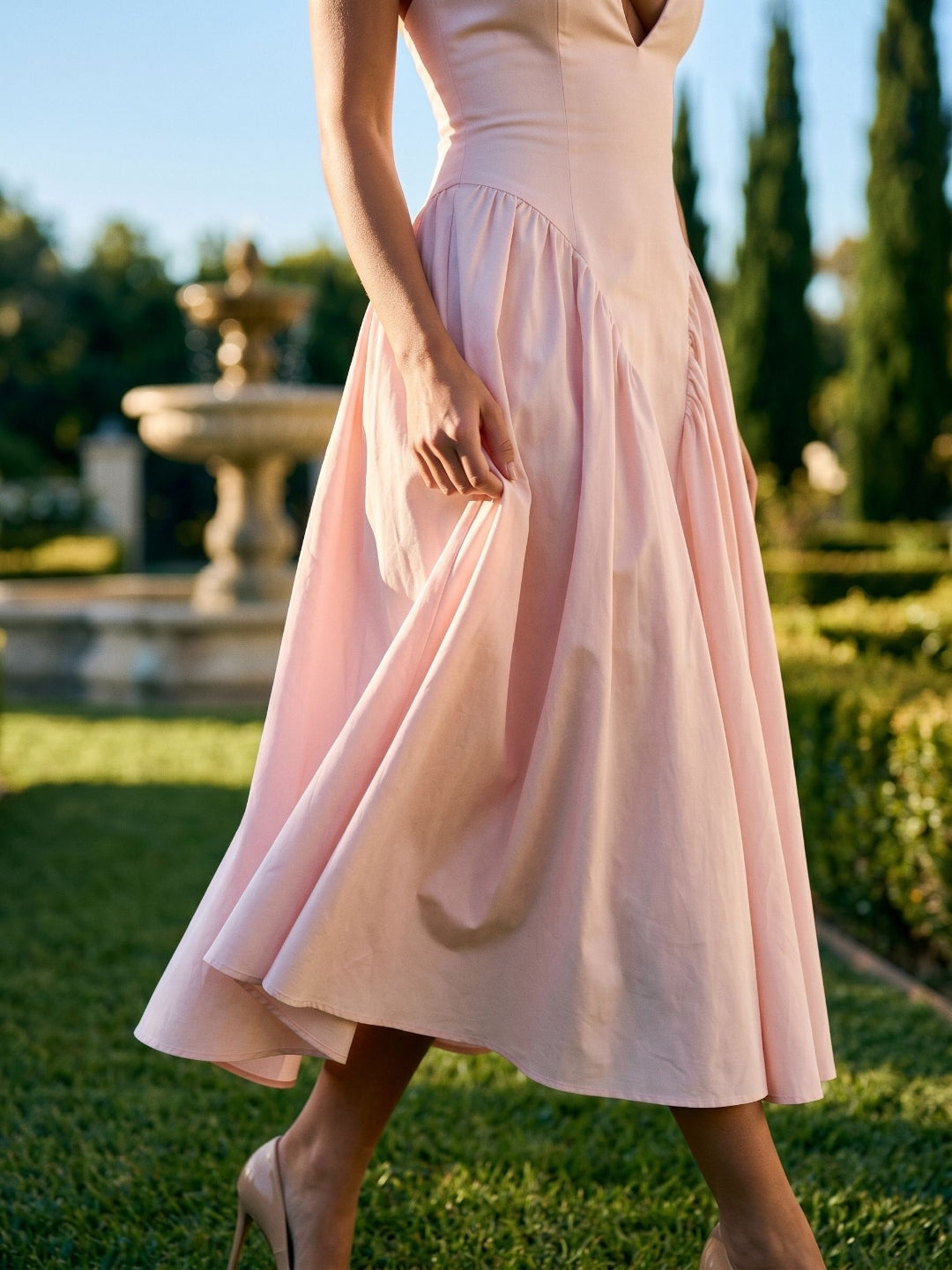 Blushing Pink Matte Satin A-Line Halter Back Zip Tea-Length Birthday Dress - Curvevia