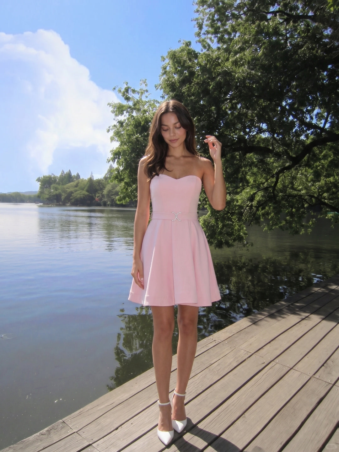 Blushing Pink Matte Satin A-Line Sweetheart Back Zip Short Homecoming Dress with Pleating - Curvevia