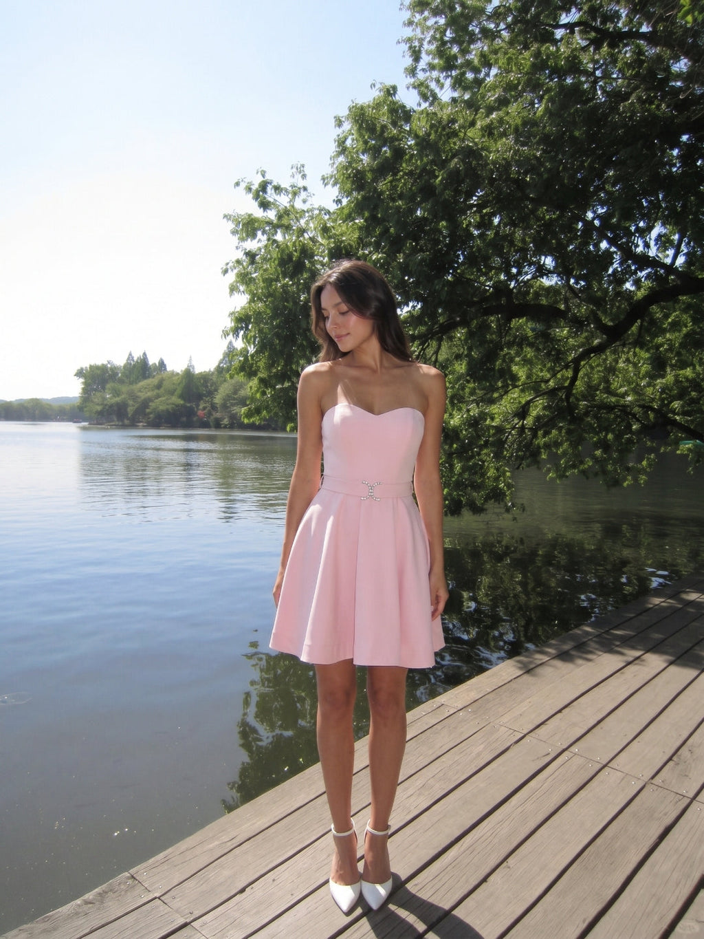 Blushing Pink Matte Satin A-Line Sweetheart Back Zip Short Homecoming Dress with Pleating - Curvevia