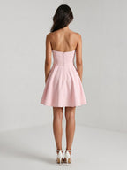 Blushing Pink Matte Satin A-Line Sweetheart Back Zip Short Homecoming Dress with Pleating - Curvevia