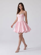 Blushing Pink Satin A-Line Sweetheart Short Homecoming Dress with Beading - Curvevia