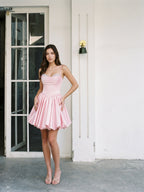 Blushing Pink Satin A-Line Sweetheart Short Homecoming Dress with Beading - Curvevia