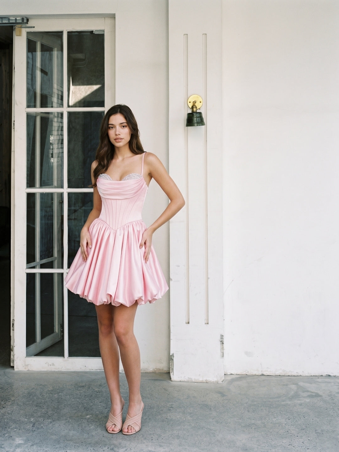 Blushing Pink Satin A-Line Sweetheart Short Homecoming Dress with Beading - Curvevia