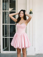 Blushing Pink Satin A-Line Sweetheart Short Homecoming Dress with Beading - Curvevia