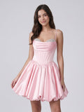 Blushing Pink Satin A-Line Sweetheart Short Homecoming Dress with Beading - Curvevia