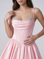Blushing Pink Satin A-Line Sweetheart Short Homecoming Dress with Beading - Curvevia