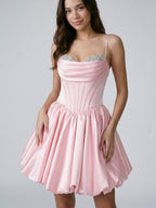 Blushing Pink Satin A-Line Sweetheart Short Homecoming Dress with Beading - Curvevia