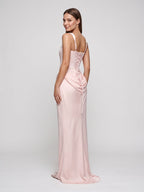Blushing Pink Satin Mermaid Square Neck Lace-Up Back Floor Length Dress - Curvevia