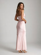 Blushing Pink Satin Sheath Cowl Neck Back Zip Floor-Length Evening Dress - Curvevia