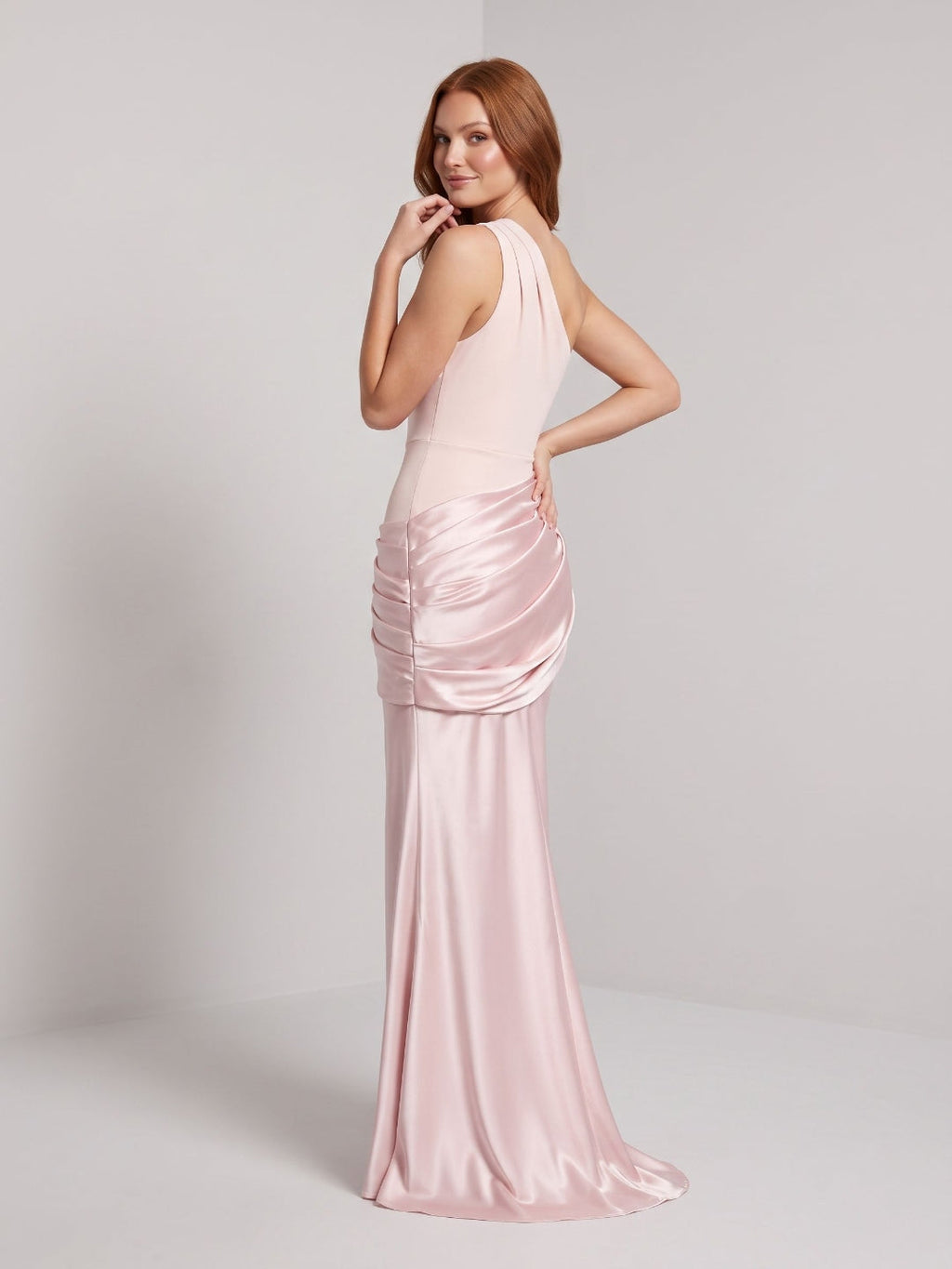 Blushing Pink Satin Sheath One Shoulder Floor-Length Dress - Curvevia