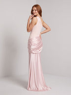 Blushing Pink Satin Sheath One Shoulder Floor-Length Dress - Curvevia