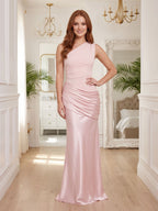 Blushing Pink Satin Sheath One Shoulder Floor-Length Dress - Curvevia