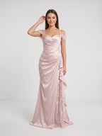 Blushing Pink Satin & Lace Mermaid Sweetheart Lace-Up Back Floor-Length Dress - Curvevia