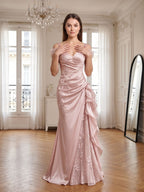 Blushing Pink Satin & Lace Mermaid Sweetheart Lace-Up Back Floor-Length Dress - Curvevia