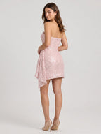 Blushing Pink Sequins Sheath Scoop Neck Back Zip Short Prom Dress - Curvevia