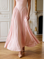Blushing Pink Stretch Knit A-Line One Shoulder Floor-Length Formal Dress with Pleating - Curvevia