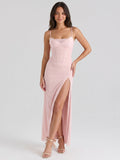 Blushing Pink Stretch Knit Sheath V-Neck Back Zip Ankle-Length Dress - Curvevia