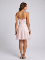 Blushing Pink Tulle A-Line Cowl Neck Back Zip Short Homecoming Dress with Sequins - Curvevia